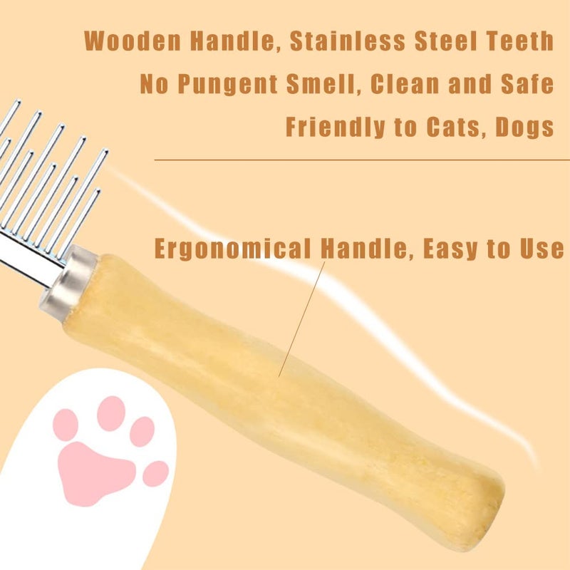 koofull Dog Cat Grooming Comb with Wooden Handle Stainless Steel Teeth, Pet Grooming Supplies Accessories for Hairy Pets (Dual Teeth) - Image 4